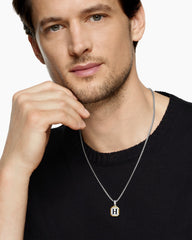 H Initial Amulet in Sterling Silver with 14K Yellow Gold, 17mm