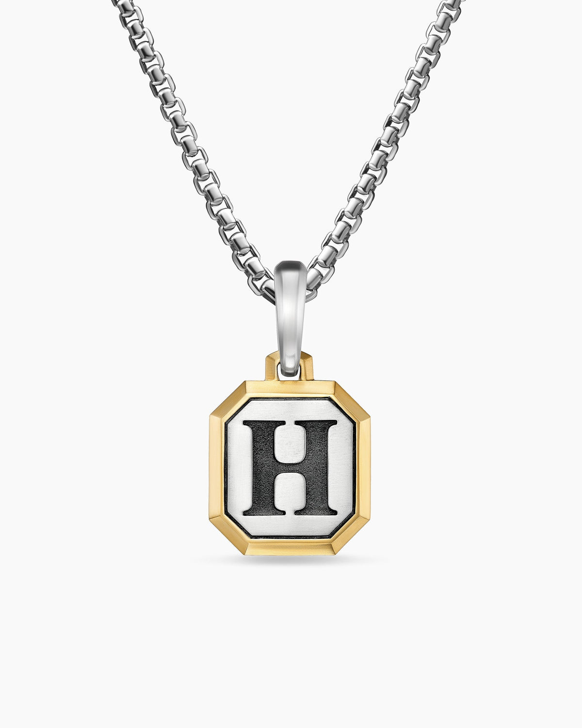 H Initial Amulet in Sterling Silver with 14K Yellow Gold, 17mm