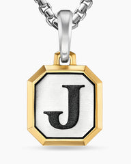 J Initial Amulet in Sterling Silver with 14K Yellow Gold, 17mm
