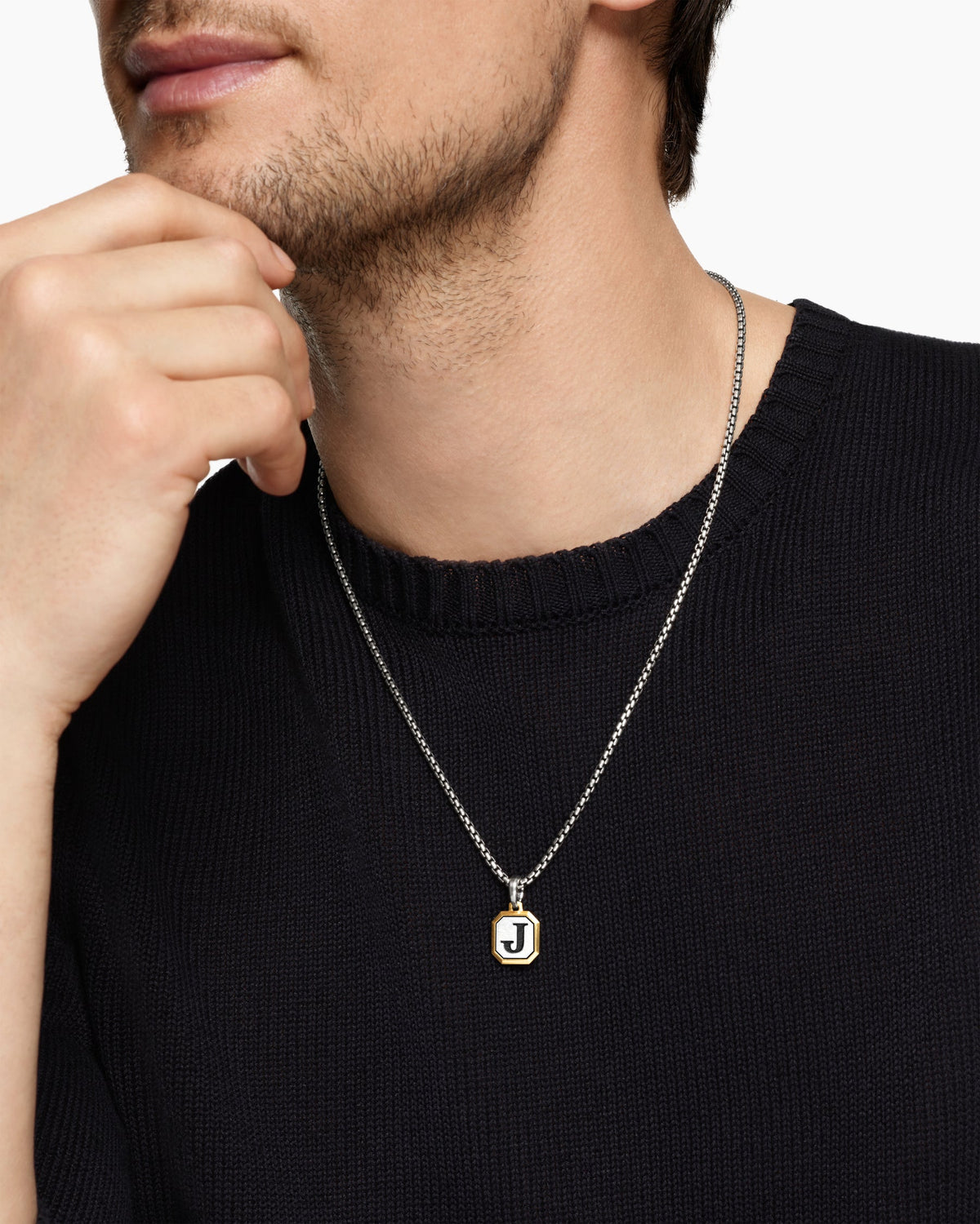 J Initial Amulet in Sterling Silver with 14K Yellow Gold, 17mm