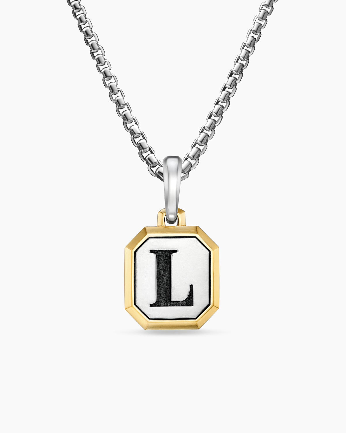 L Initial Amulet in Sterling Silver with 14K Yellow Gold, 17mm
