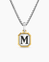 M Initial Amulet in Sterling Silver with 14K Yellow Gold, 17mm