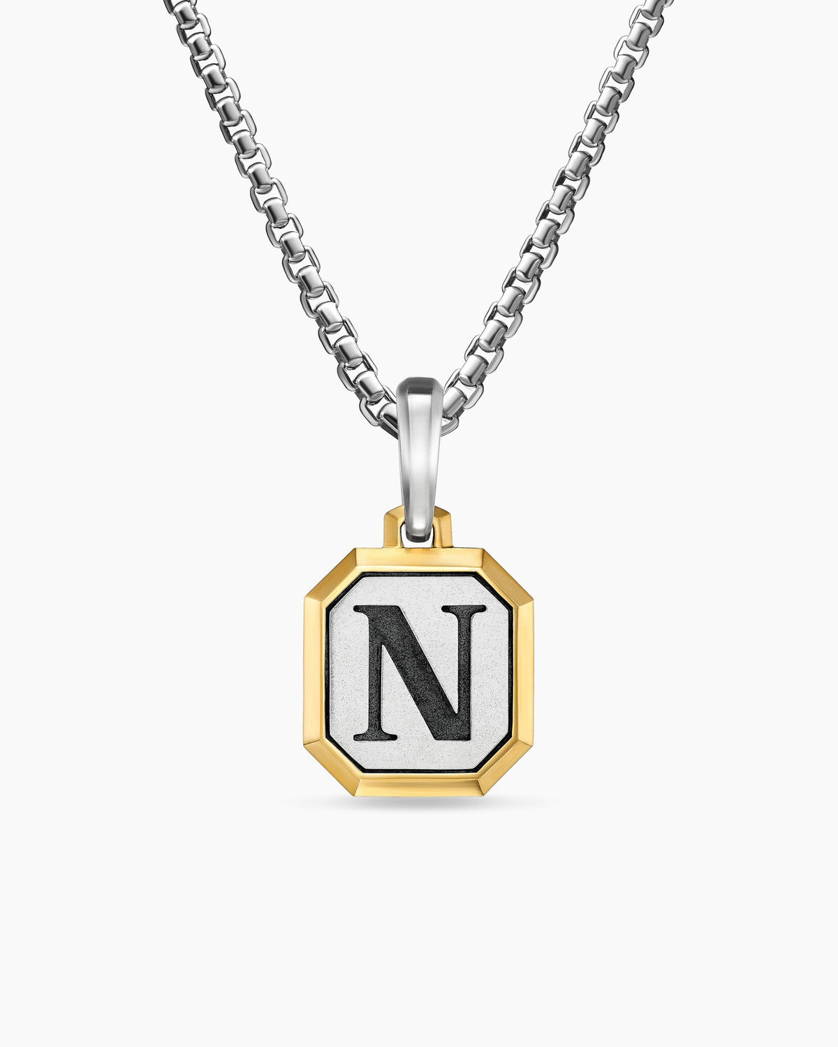 N Initial Amulet in Sterling Silver with 14K Yellow Gold, 17mm