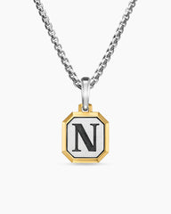 N Initial Amulet in Sterling Silver with 14K Yellow Gold, 17mm