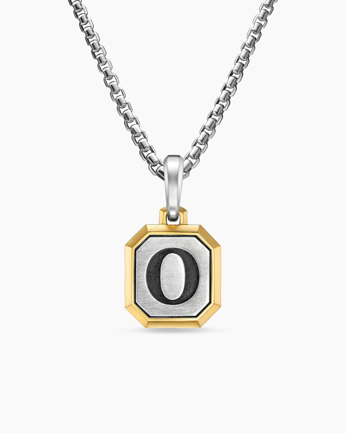 O Initial Amulet in Sterling Silver with 14K Yellow Gold, 17mm
