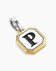 P Initial Amulet in Sterling Silver with 14K Yellow Gold, 17mm