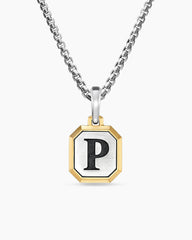 P Initial Amulet in Sterling Silver with 14K Yellow Gold, 17mm