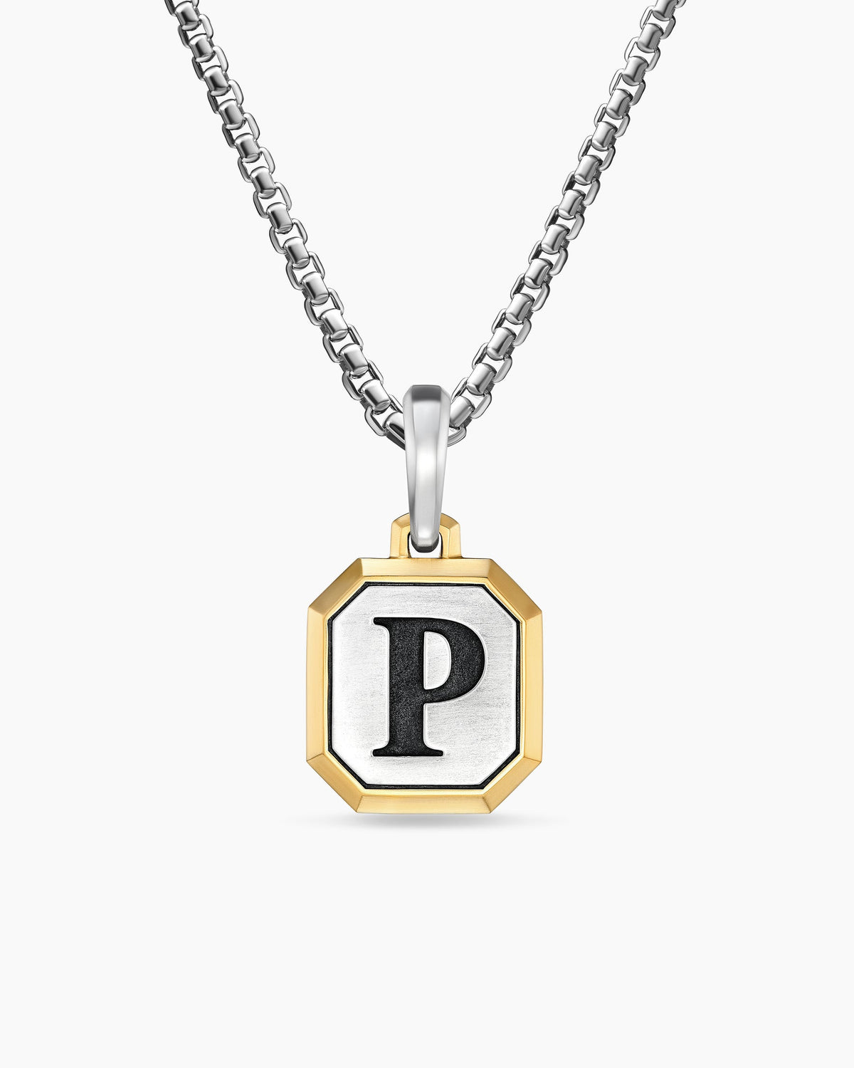 P Initial Amulet in Sterling Silver with 14K Yellow Gold, 17mm