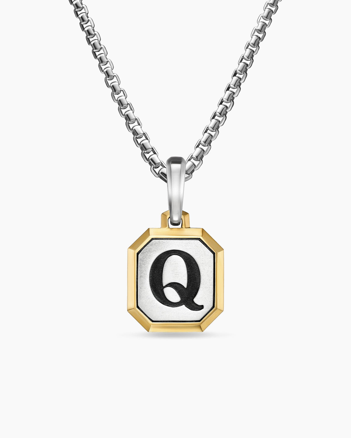 Q Initial Amulet in Sterling Silver with 14K Yellow Gold, 17mm