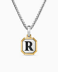 R Initial Amulet in Sterling Silver with 14K Yellow Gold, 17mm