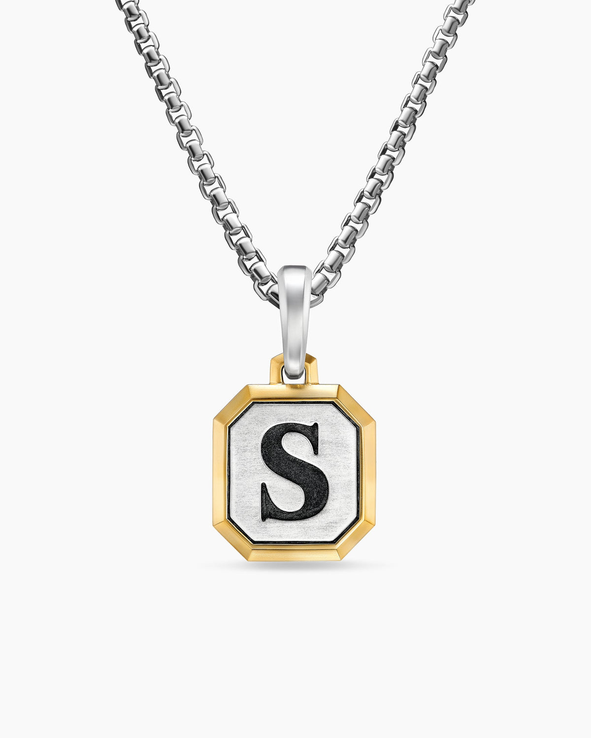 S Initial Amulet in Sterling Silver with 14K Yellow Gold, 17mm