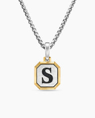 S Initial Amulet in Sterling Silver with 14K Yellow Gold, 17mm