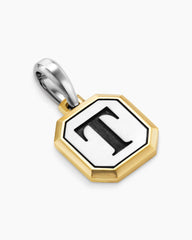T Initial Amulet in Sterling Silver with 14K Yellow Gold, 17mm