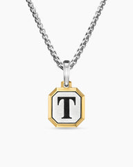 T Initial Amulet in Sterling Silver with 14K Yellow Gold, 17mm