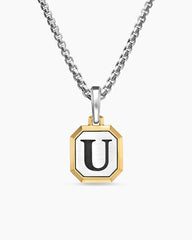 U Initial Amulet in Sterling Silver with 14K Yellow Gold, 17mm