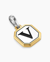 V Initial Amulet in Sterling Silver with 14K Yellow Gold, 17mm