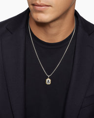 V Initial Amulet in Sterling Silver with 14K Yellow Gold, 17mm