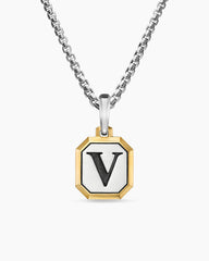 V Initial Amulet in Sterling Silver with 14K Yellow Gold, 17mm