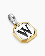 W Initial Amulet in Sterling Silver with 14K Yellow Gold, 17mm