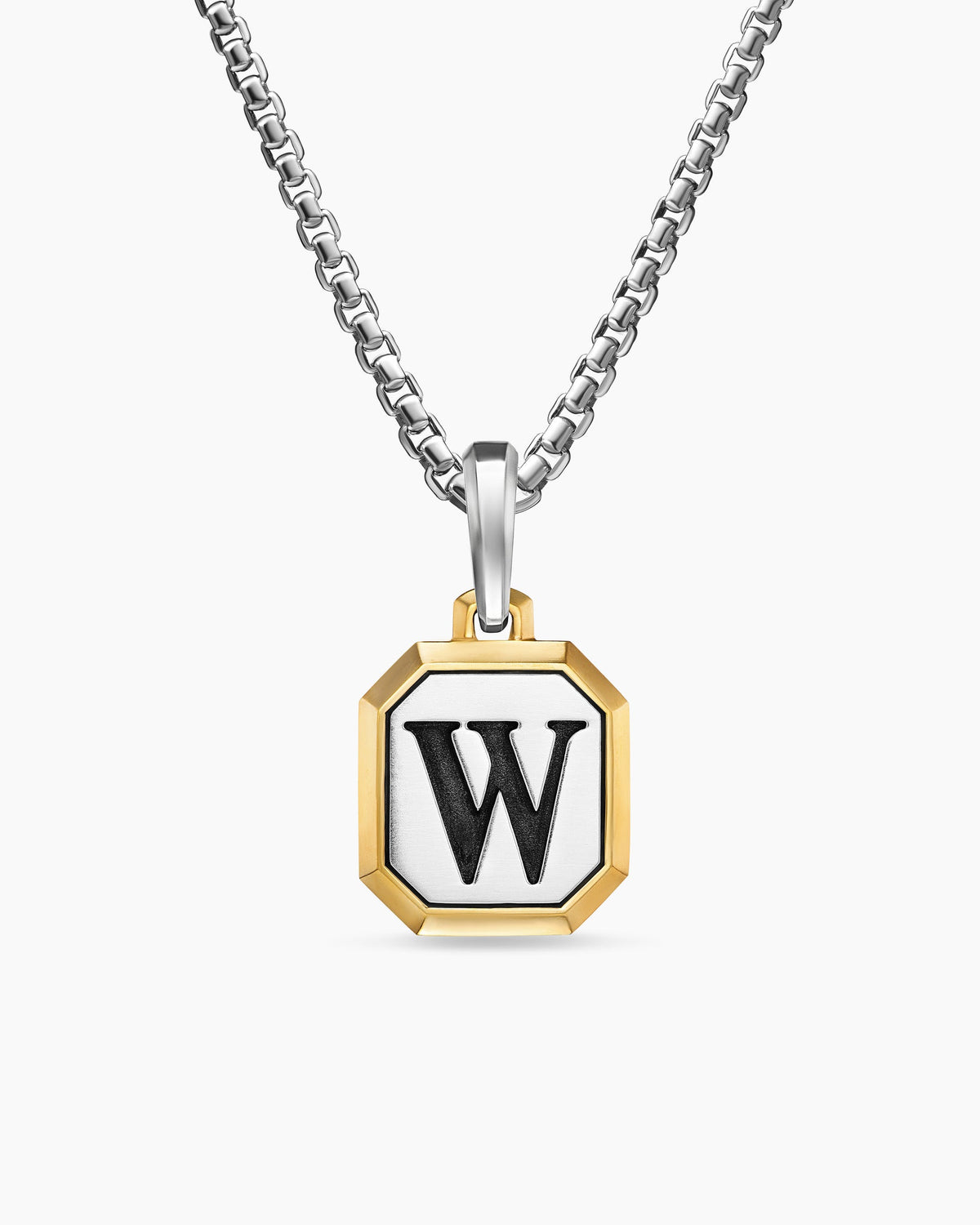 W Initial Amulet in Sterling Silver with 14K Yellow Gold, 17mm