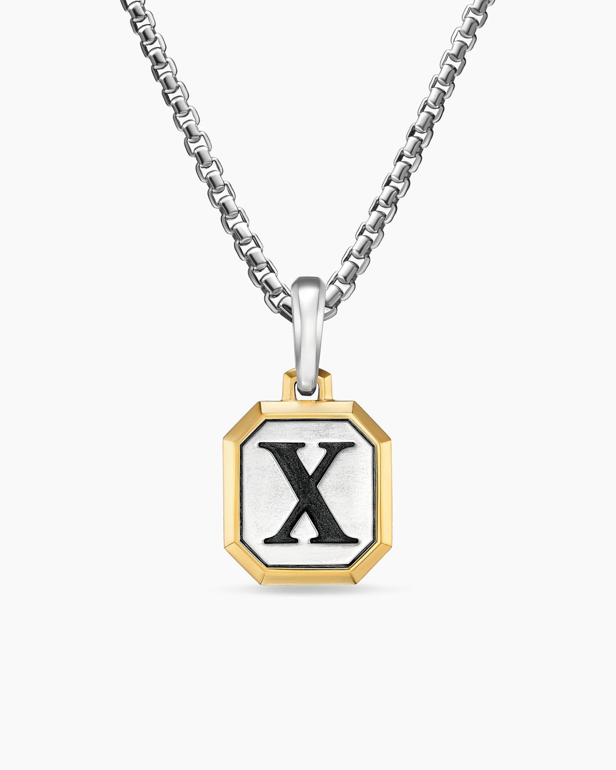 X Initial Amulet in Sterling Silver with 14K Yellow Gold, 17mm