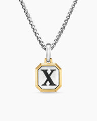 X Initial Amulet in Sterling Silver with 14K Yellow Gold, 17mm
