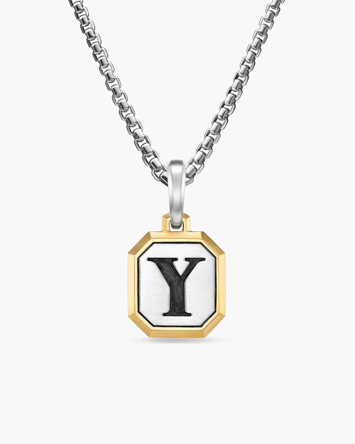 Y Initial Amulet in Sterling Silver with 14K Yellow Gold, 17mm