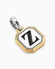 Z Initial Amulet in Sterling Silver with 14K Yellow Gold, 17mm