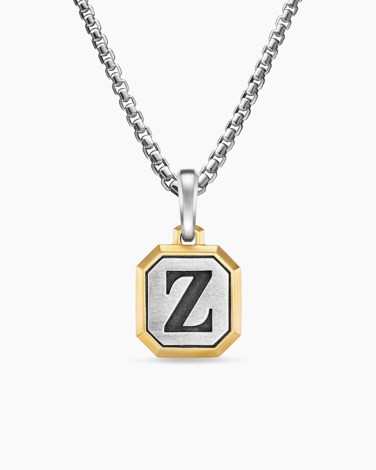 Z Initial Amulet in Sterling Silver with 14K Yellow Gold, 17mm