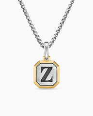 Z Initial Amulet in Sterling Silver with 14K Yellow Gold, 17mm