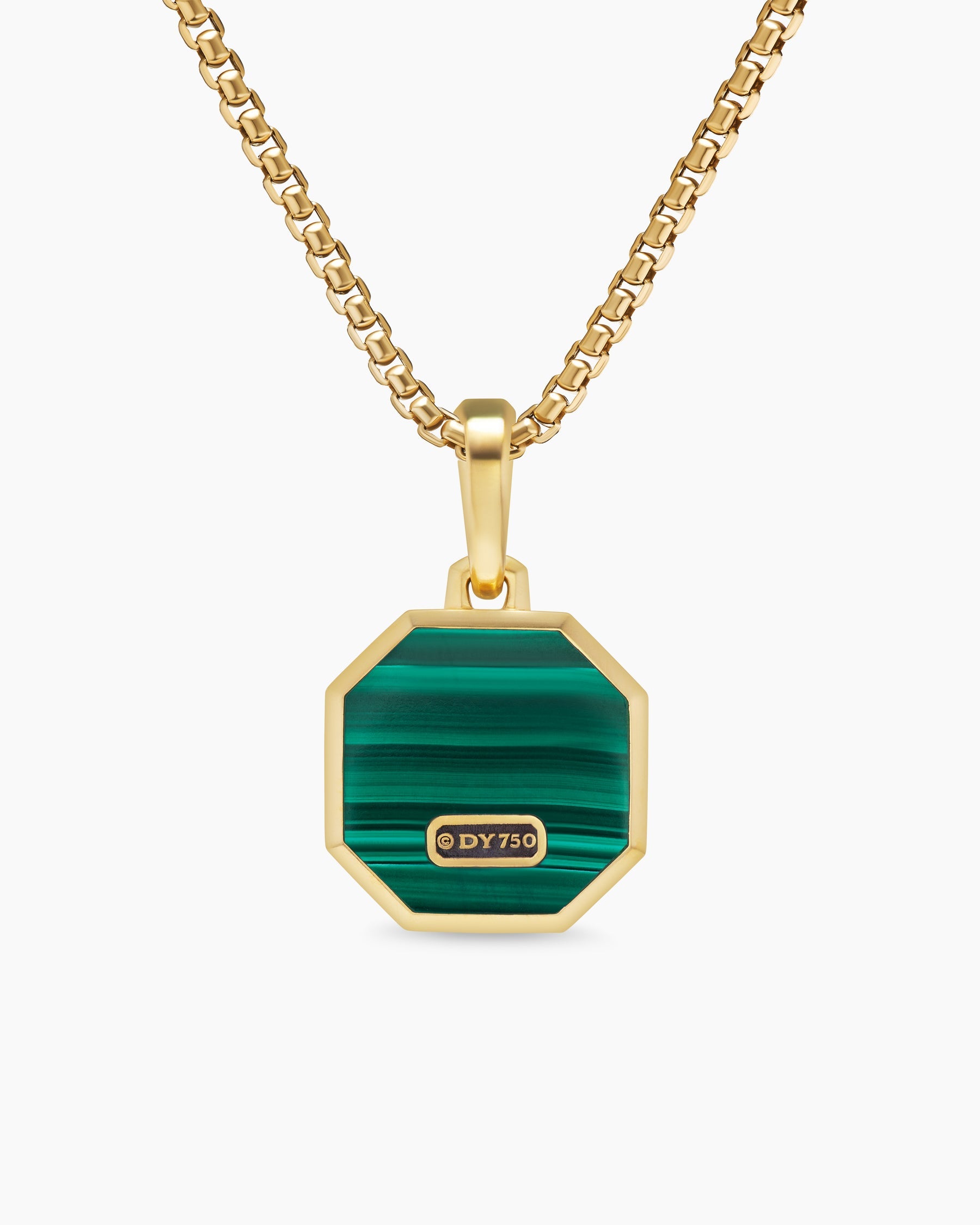Faceted Stone Amulet in 18K Yellow Gold with Malachite, 16mm