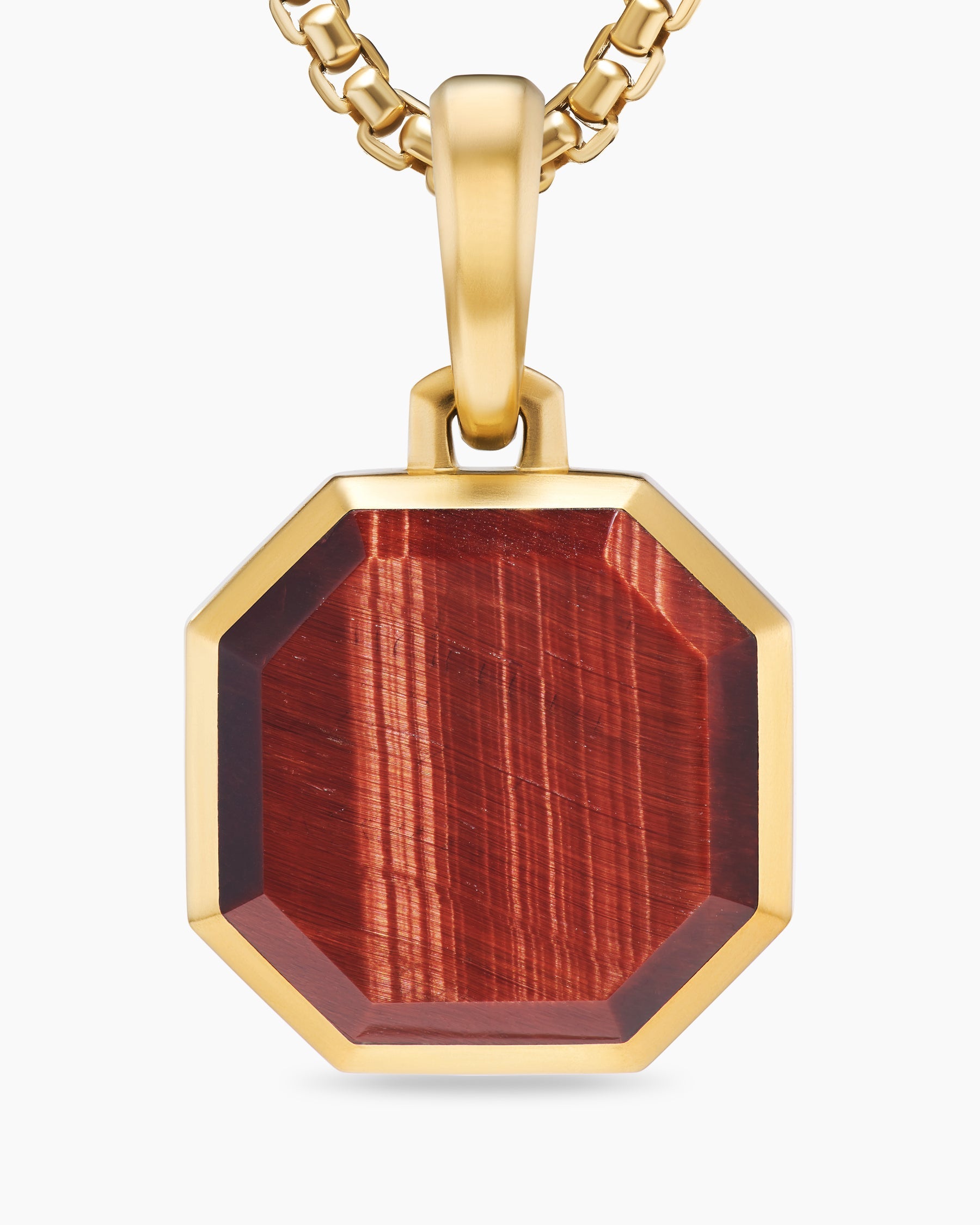 Faceted Stone Amulet in 18K Yellow Gold with Red Tiger's Eye, 16mm