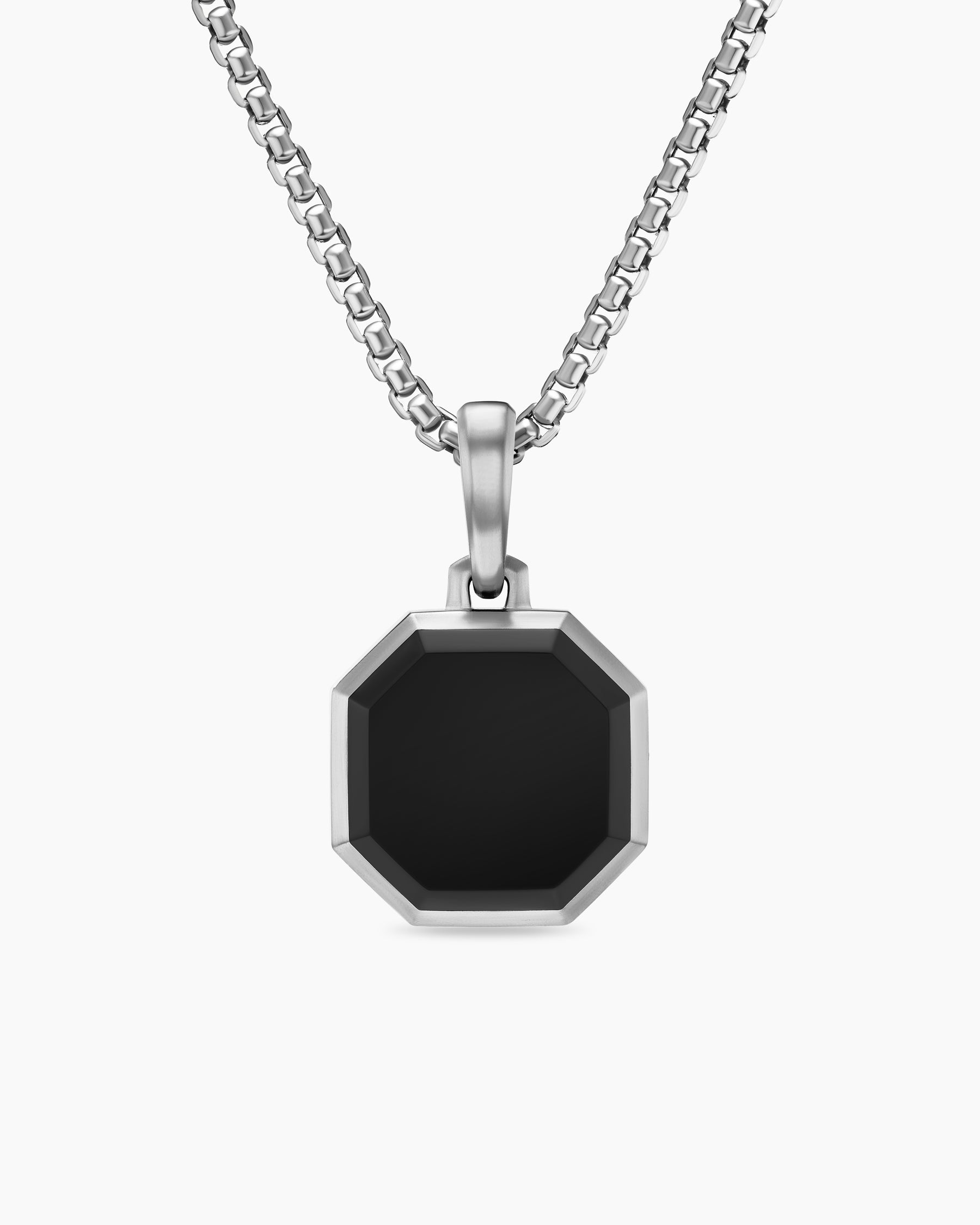 Faceted Stone Amulet in Sterling Silver with Black Onyx, 16mm