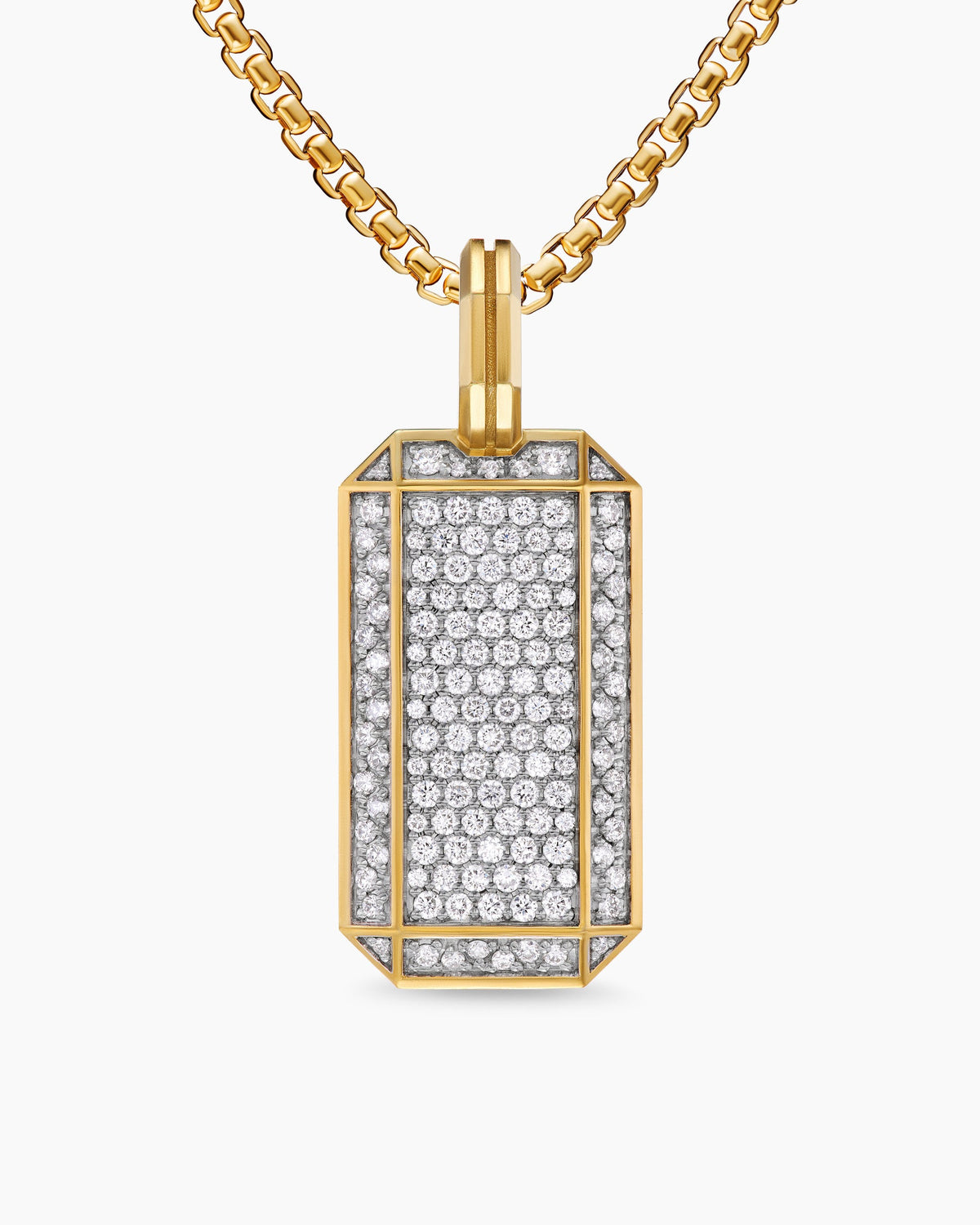 Octagonal Tag in 18K Yellow Gold with Diamonds, 27mm