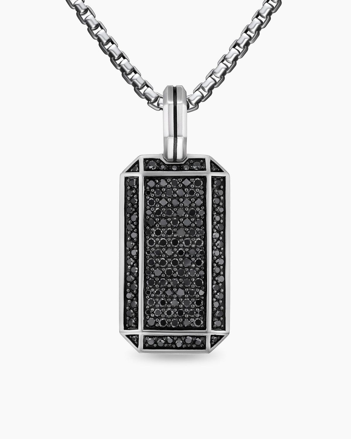 Octagonal Tag in Sterling Silver with Black Diamonds, 27mm