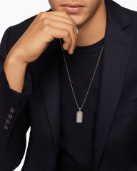 Octagonal Tag in Sterling Silver with Diamonds, 27mm