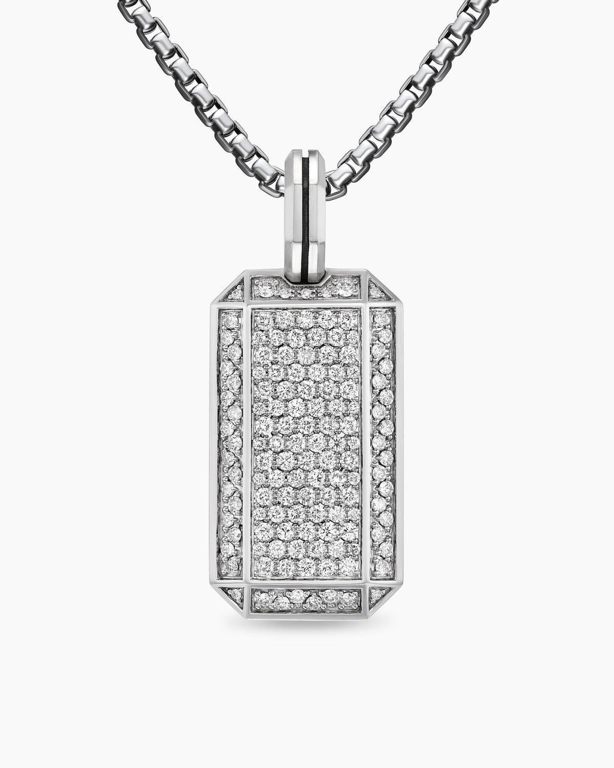 Octagonal Tag in Sterling Silver with Diamonds, 27mm