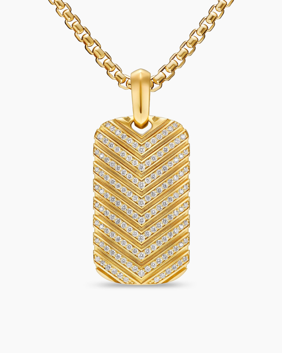 Chevron Tag in 18K Yellow Gold with Diamonds, 34mm
