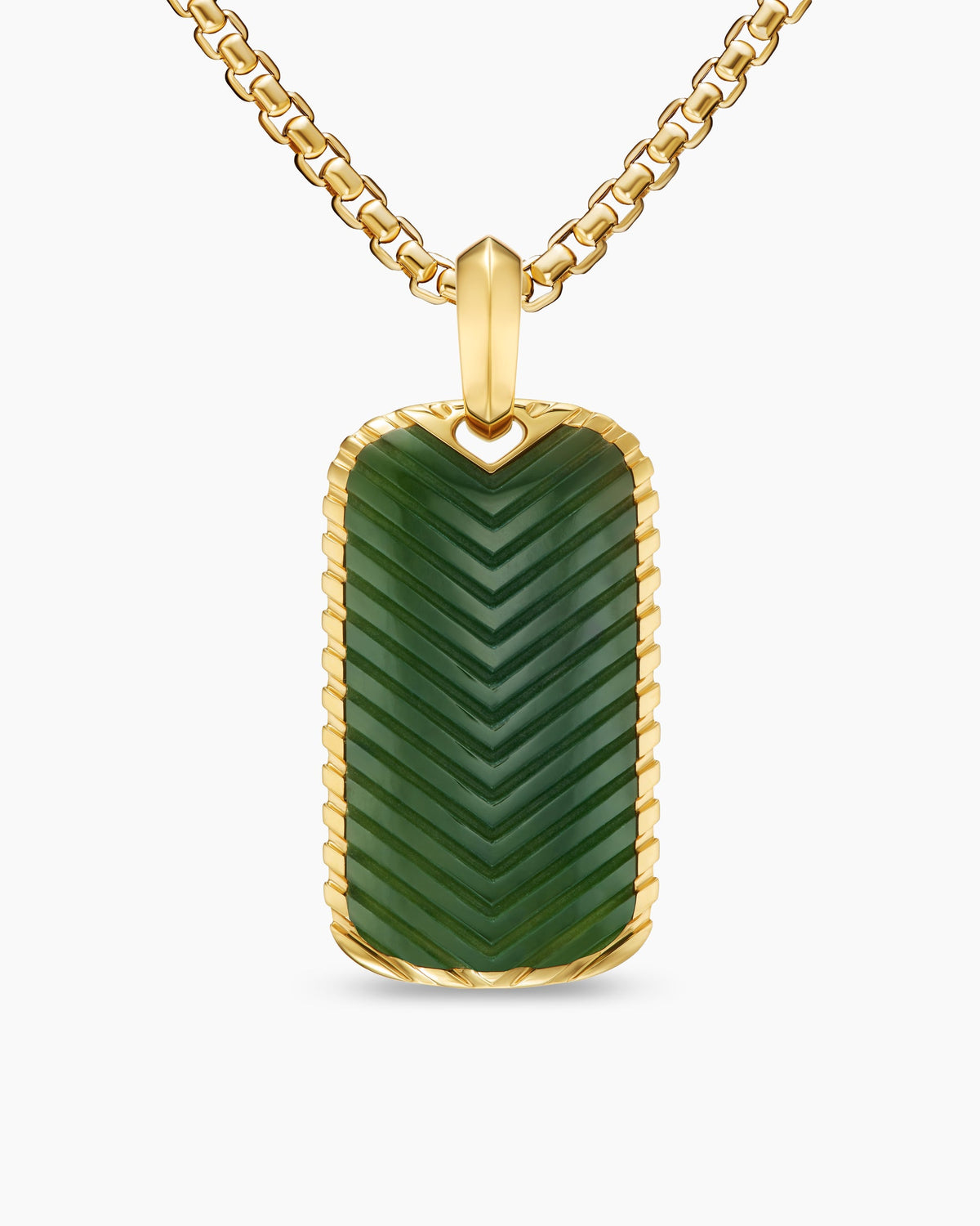Chevron Tag in 18K Yellow Gold with Nephrite Jade, 34mm