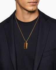 Chevron Tag in 18K Yellow Gold with Tiger's Eye, 34mm