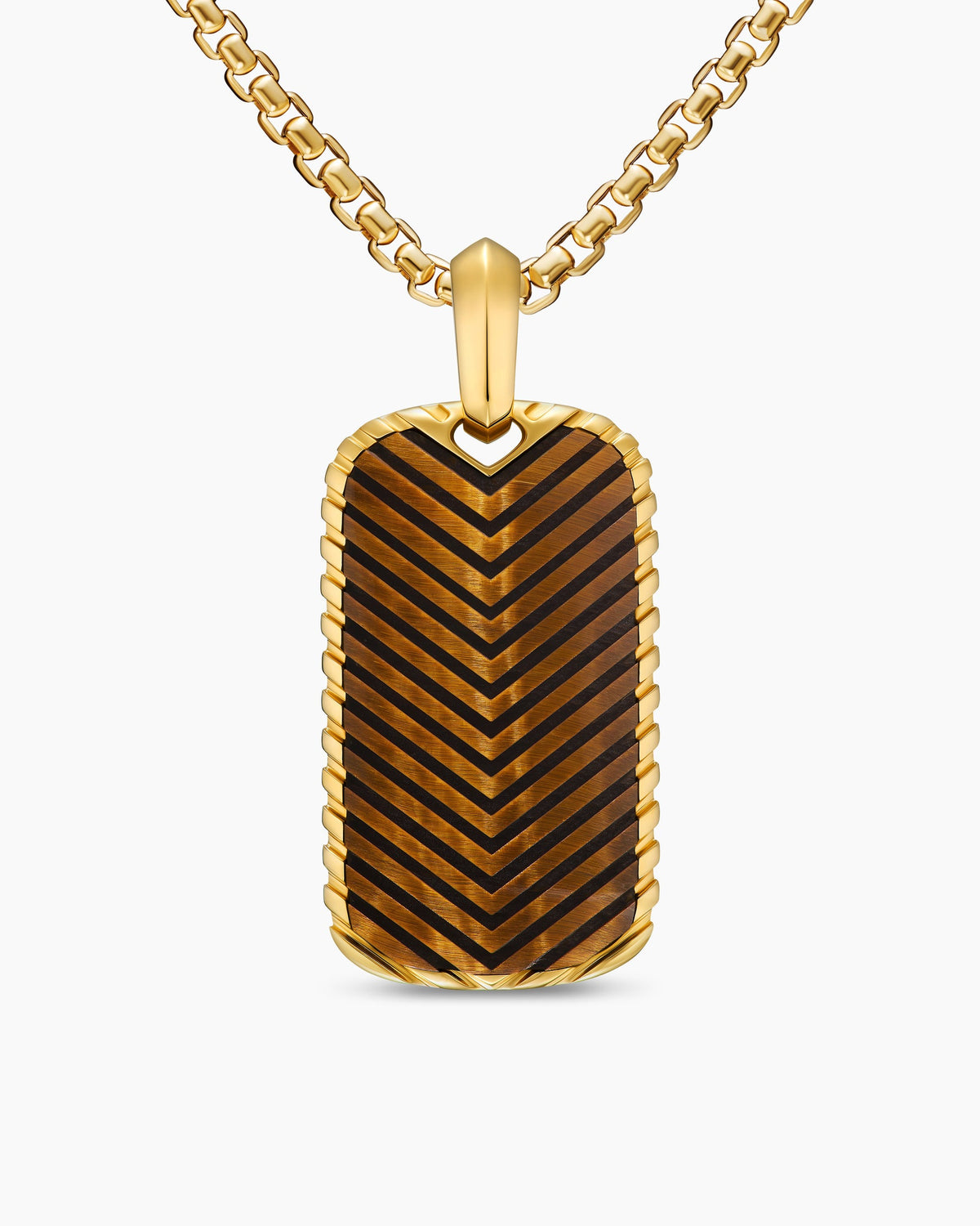 Chevron Tag in 18K Yellow Gold with Tiger's Eye, 34mm