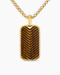 Chevron Tag in 18K Yellow Gold with Tiger's Eye, 34mm