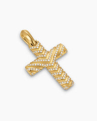 Chevron Cross Pendant in 18K Yellow Gold with Diamonds, 36mm
