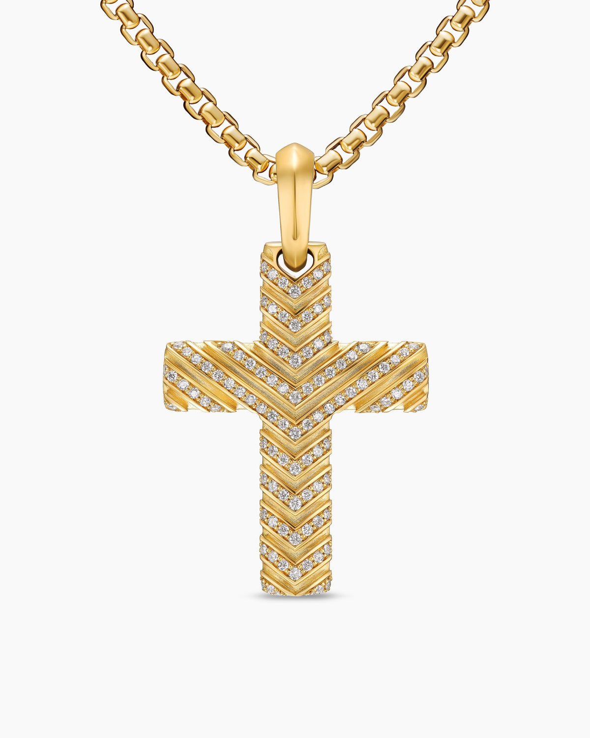 Chevron Cross Pendant in 18K Yellow Gold with Diamonds, 36mm