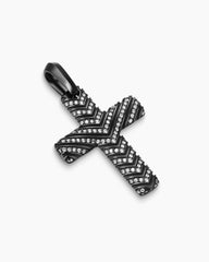 Chevron Cross Pendant in Black Titanium with Diamonds, 36mm