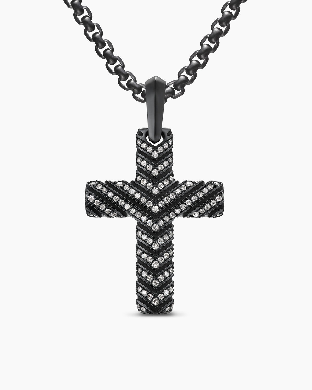 Chevron Cross Pendant in Black Titanium with Diamonds, 36mm