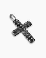 Chevron Cross Pendant in Sterling Silver with Black Diamonds, 36mm