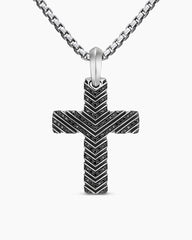 Chevron Cross Pendant in Sterling Silver with Black Diamonds, 36mm