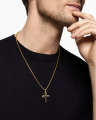 Cross Amulet in 18K Yellow Gold with Forged Carbon, 28mm