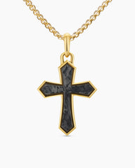 Cross Amulet in 18K Yellow Gold with Forged Carbon, 28mm